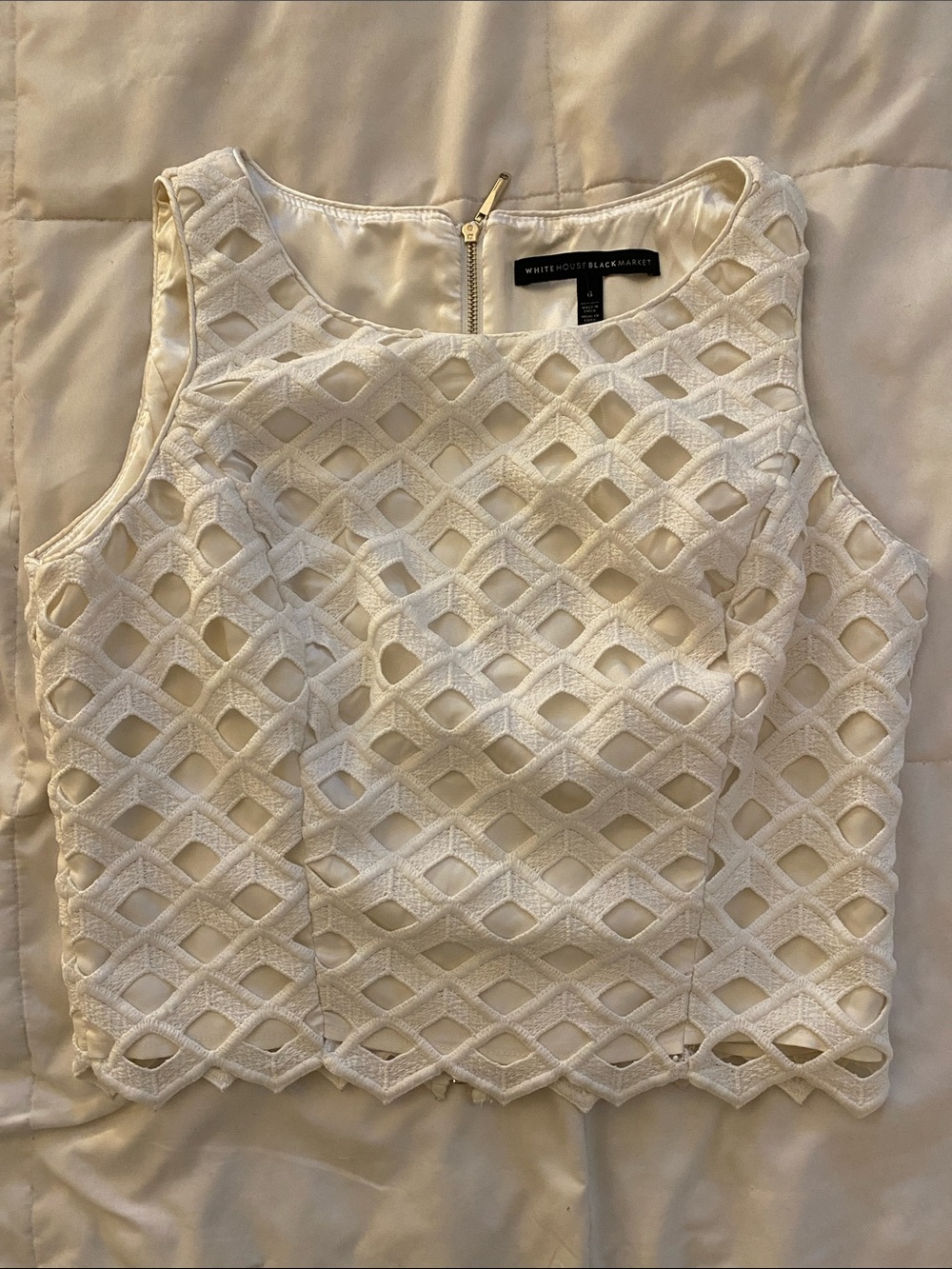 White House Black Market Ivory Lace Cutout Crop Top